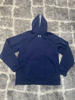 Under Armour Navy Blue Pullover Hoodie with White Logo